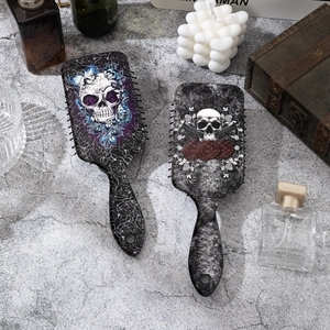 Gothik Totenkopf Rose Luftkissen Haarbürste Kopfhautmassage Entwirrende Paddelbürste Für Damen Halloween Haarpflege Tool