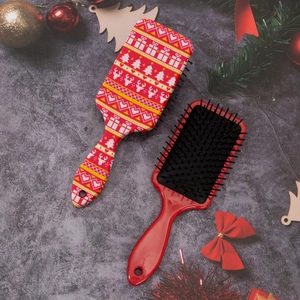 Bohemian Christmas reindeer hair brush set with holiday massage paddle brushes