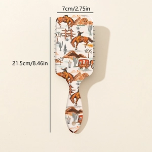 Western cowboy cactus print hairbrush with air cushion massage bristles for women