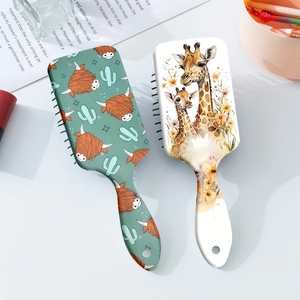 Cartoon Animal Printed Air Cushion Hair Brush Highland Cow Cactus Giraffe Pattern Detangling Massage Comb For Women Hair Care