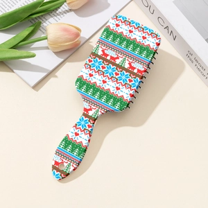 Brosse à cheveux carrée avec motif renne de Noël pour coiffage sur cheveux secs ou mouillés