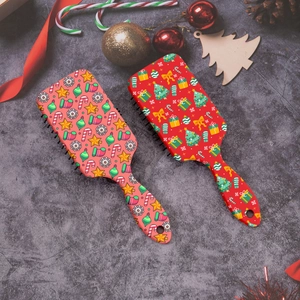 Christmas Snowflake Lucky Star Printed Air Cushion Hair Brush Massage Scalp Detangling Plastic Hair Comb For Women Holiday Gift