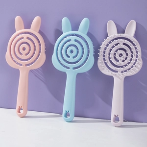 Cute Rabbit Ears Hollow Hair Brush Spiral Detangling Massage Scalp Comb For Fast Drying Styling For Women Girls Pink Blue
