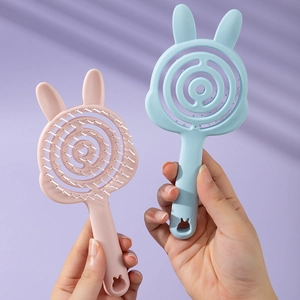 Cute rabbit hollow detangling hairbrushes in pink and blue for scalp massage