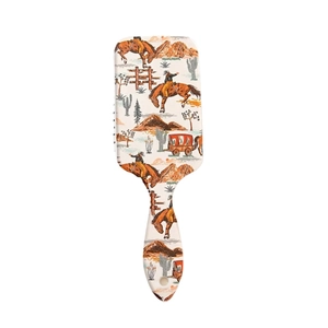 Western cowboy cactus print air cushion paddle brush for women's hair styling