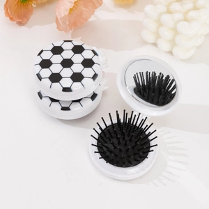Brosse à cheveux pliable avec miroir et motif de football pour enfants et voyages