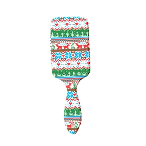 Brosse à cheveux de Noël avec motifs de cœur et renne pour coiffage sec et humide