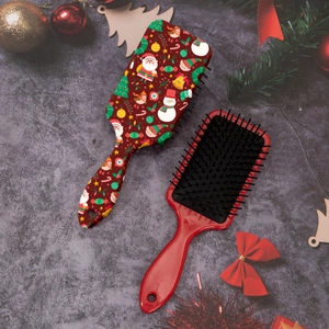 Christmas hair brush set with festive Santa and snowman cartoon prints for hair styling