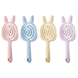 Set of four cute bunny-shaped hollow vent hairbrushes in assorted pastel macaron colors