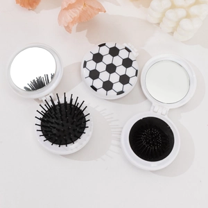 Mini brosse à cheveux pliable de voyage avec miroir et motif de football pour enfants