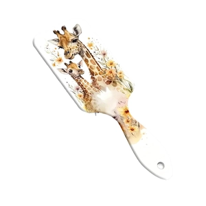 Western style hair brush with watercolor giraffe and yellow floral print on white plastic