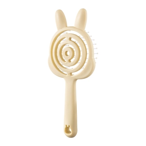 Cute cream yellow rabbit hairbrush with hollow spiral design for scalp massage