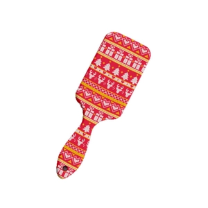 Bohemian Christmas reindeer paddle brush for scalp massage with festive red pattern