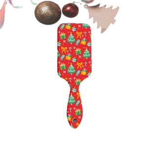 Red Christmas hairbrush with snowflake and star prints for scalp massage and styling