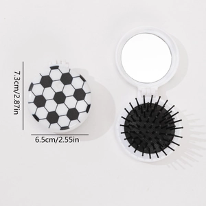 Mini brosse à cheveux pliante de voyage avec miroir et motif de football imprimé