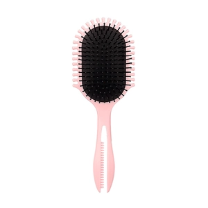 Spazzola massaggiante rosa e nera con manico cavo e mini pettine integrato
