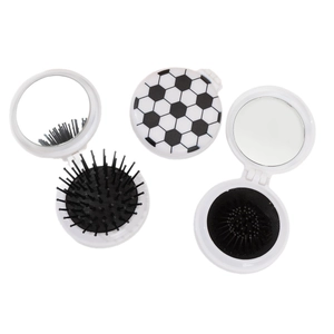 Brosse à cheveux de voyage pliable avec miroir et motif de football pour enfants