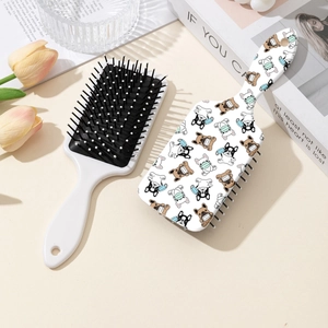 Lot de brosses à cheveux avec imprimé bouledogue français et poignée blanche