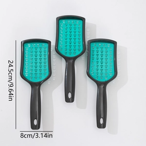 Three hollow vented hair brushes in mint green and grey with 24.5cm dimension specs