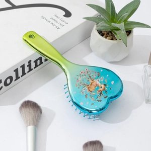 Gradient heart-shaped air cushion hair brush with deer print and ergonomic handle