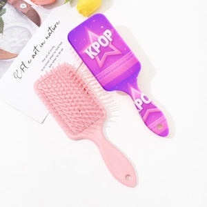 KPOP print hairbrush set with pink and purple gradient finish and massage cushion