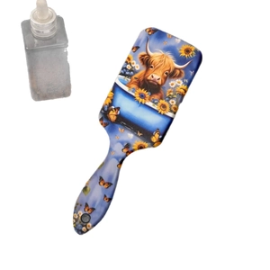 Rectangle air cushion hairbrush with highland cow print and sunflower patterns