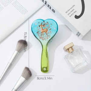 Heart-shaped deer print hair brush with blue gradient finish and 15.8cm size detail