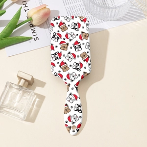 Détail de la brosse à cheveux avec imprimé Bouledogue Français et motif festif