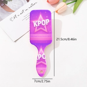Pink and purple gradient KPOP air cushion hairbrush with star prints and dimensions