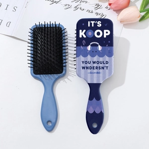 Detail of Korean style air cushion hairbrushes with cartoon prints and nylon bristles