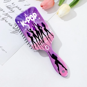 Purple gradient air cushion hairbrush with K-POP print and stylish female silhouettes