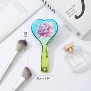 Floral heart-shaped air cushion hairbrush with blue-green gradient and peony pattern