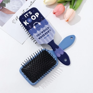Kpop style scalp massage air cushion hairbrush with blue and purple graphic patterns