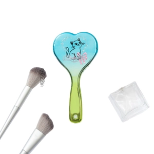 Brosse à cheveux en forme de cœur avec dégradé bleu-vert et motif chat mignon