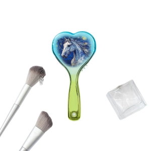 Brosse à cheveux cœur 6,22 pouces avec motif de cheval blanc et manche dégradé bleu