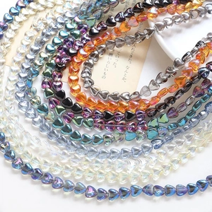 Colorful heart-shaped iridescent glass beads for DIY jewelry and necklace crafting