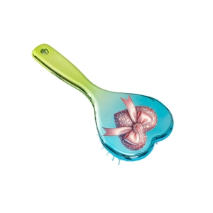 Gradient heart hairbrush with pink bow and sparkles on a clean white background