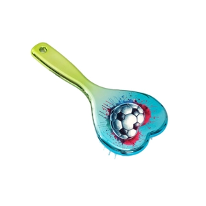 Colorful heart shaped air cushion hairbrush with soccer graffiti and metallic gradient