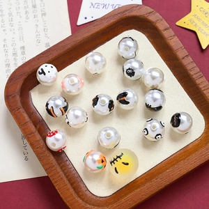 Handmade Halloween ghost and pumpkin printed round beads for DIY jewelry making