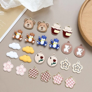 DIY Jewelry Making Charms Alloy Enamel Cartoon Bear Flower Cloud Pendants For Handmade Necklace Bracelet Earring Accessories