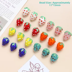 Macro shot of 11x15mm colorful strawberry-shaped glass beads for DIY jewelry making