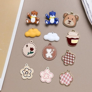 DIY cartoon bear and flower alloy pendants for jewelry making and keychains set