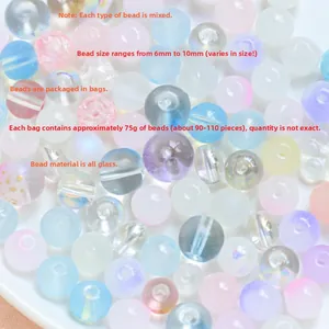 Macro shot of 75g assorted 6-10mm colorful frosted and cracked glass beads for DIY jewelry