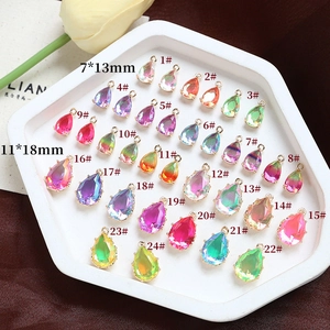 Macro shot of 24 colors of teardrop crystal pendants in 7x13mm and 11x18mm sizes