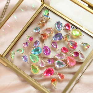 Colorful pear-cut zircon teardrop charms with gold bails for DIY jewelry making