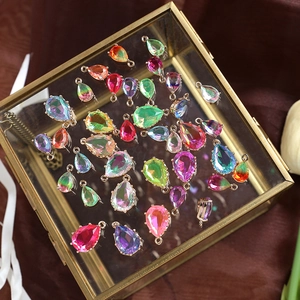 Colorful teardrop zircon pendants with gold plating for DIY jewelry making sets