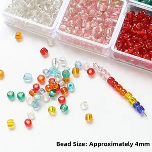 Macro view of 4mm colorful glass seed beads with gold foil for DIY jewelry making