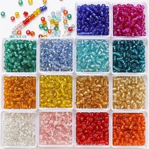 14-color set of 4mm glass gold foil seed beads in plastic containers for DIY jewelry