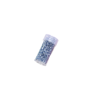 4mm iridescent light blue glass beads in a clear plastic jar for DIY jewelry making
