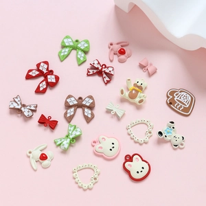 Schattige Cartoon Dier Legering Gespoten Charms DIY Handgemaakte Sieraden Ketting Oorbel Accessoires Strik Hart Beer Konijn Hangers